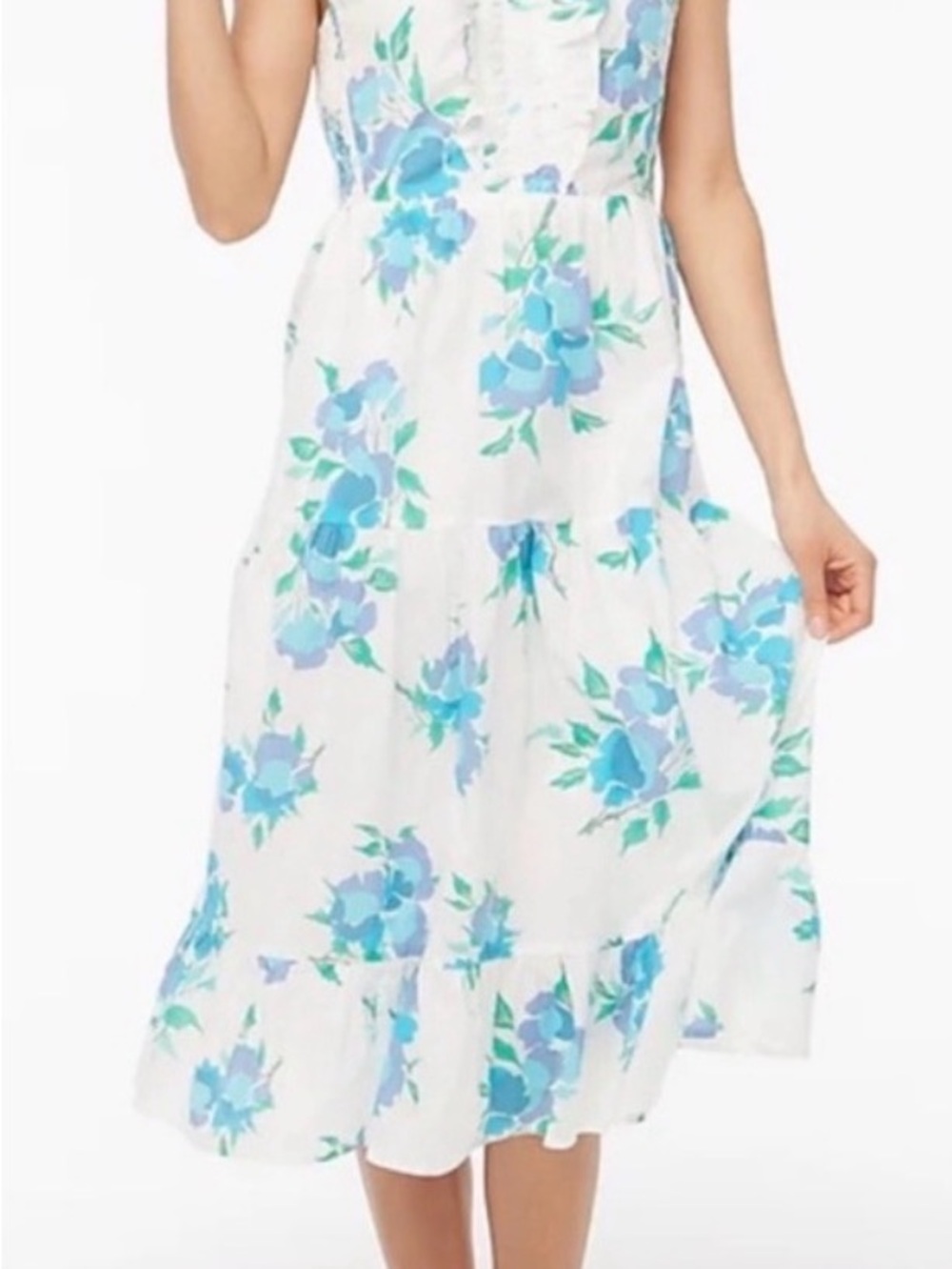 J.Crew Blue Floral Cotton Ruffle Tiered Midi Dress Size 12